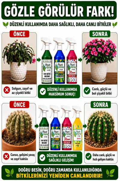 Plant Home Power Mix Sıvı Bitki Besini Seti Power Mix Turbo Bloom Kaktüs 4x500 ml