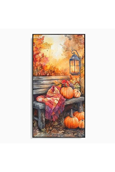 Luxcanva Tablou Canvas Banca De Toamna 50x100 cm cu Rama Negru Felinar Banca ...