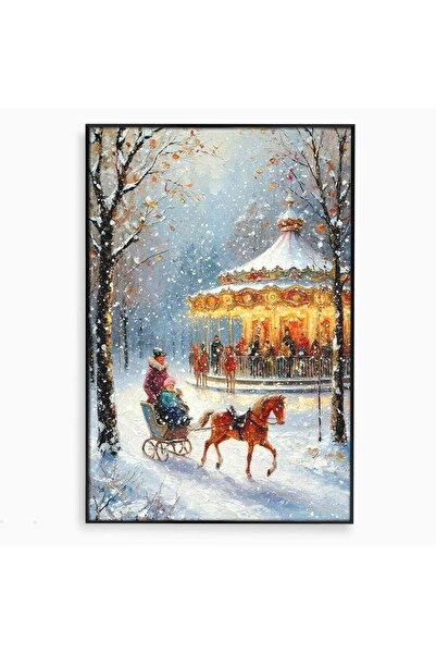 Luxcanva Tablou Canvas Plimbare Cu Sania In Parc 40x60 cm cu Rama Negru Iarna...