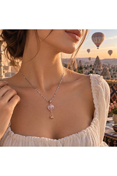 Liacharm Cappadocia Balloon Figured Silver Color Necklace - Pink Enamel Hot Air Balloon Necklace
