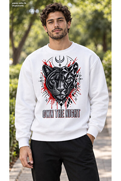 caddekombin Men's Geometric Panther and Black Red Graphic Printed Crew Neck C...