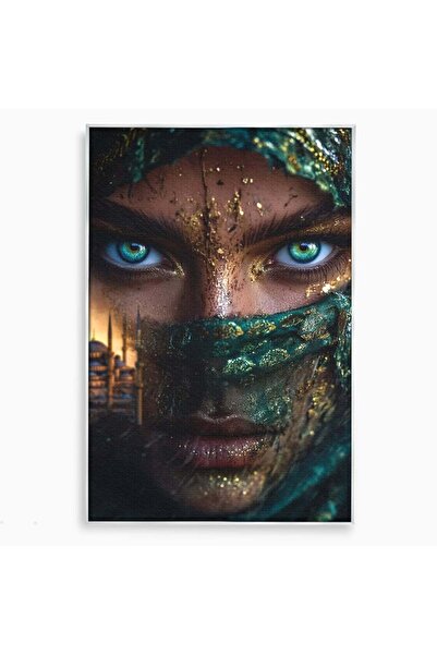 Luxcanva Tablou Canvas Ochi Hipnotici 40x60 cm cu Rama Argintiu Portret Miste...