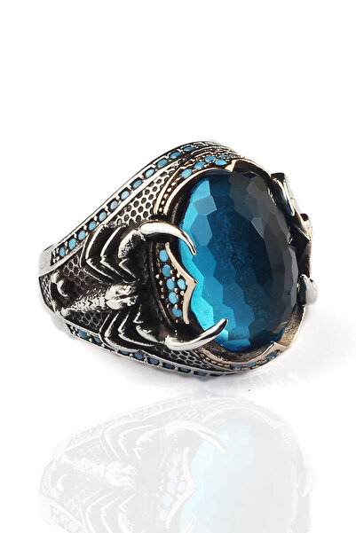 Mirari Jewelry Akuamarin Taşlı Akrep İşlemeli Firuze Detaylı Erkek Yüzük | Pr...