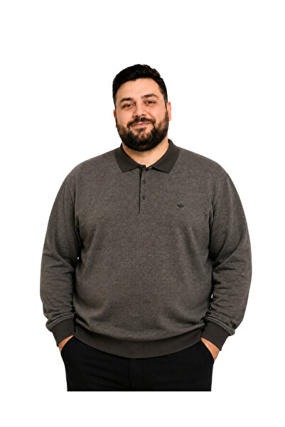 BattalModa Hanorac pentru bărbați, mărime mare, bej melanj, cu guler polo, 3X...