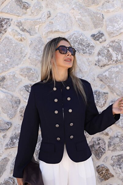 bytugcekaya Lacivert Hakim Yaka Kısa Ceket