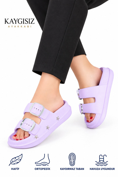 Apella Women's Double Buckle Orthopedic Slippers Lightweight Non-Slip Sole Pool Beach and Daily Slippers