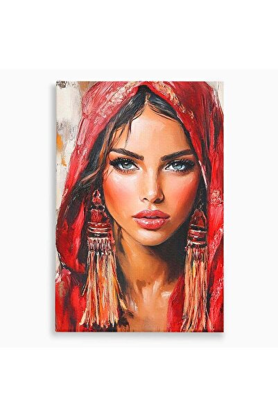 Luxcanva Tablou Canvas Misterul Privirii 40x60 cm pe Sasiu Lemn Rosu Femeie E...
