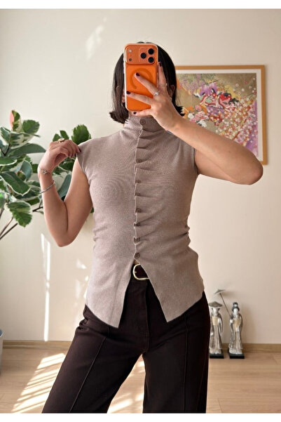 My Blog Mink Ruffle Buttoned Sleeveless Cardigan - 261018