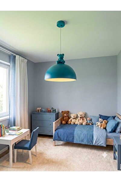 Sezay Aydınlatma LUGEA Kids Ayıcık Figürlü 30 cm Turkuaz Sarkıt Çocuk Odası A...