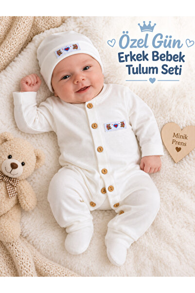 ÖZEL GÜN ERKEK BEBE TULUM SETİ DÜĞME VE ETİKET DETAYLI MEVLÜTLÜK VE BEBE TAKIMI