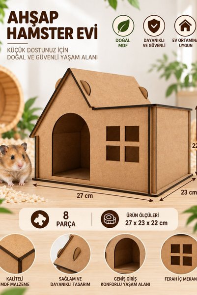 ALGWOOD Ahşap Hamster Evi 8 Parça MDF Hamster Yuvası 27 × 23 × 22 cm