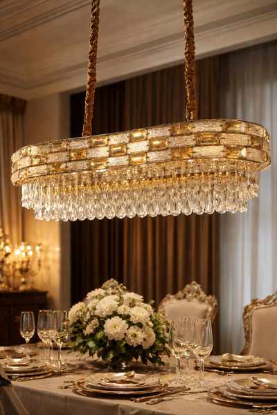 Led YENİ MODEL OVAL KRİSTAL LÜX SALON AVİZE GOLD İTHAL KASA