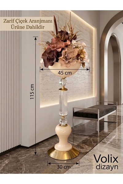 voliX Dizayn Büyük Boy 115 cm Dekoratif Çiçek Aranjmanı Salon Dresuar Sehpa E...