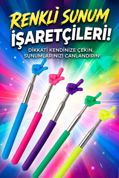 Ercazzo Portatif Uzayabilir Öğretmen İşaret Çubuğu 20-67 CM Teleskopik Sevimli Parmak Tahta Sunum Çubuğu – Karışık Renk Gönderim