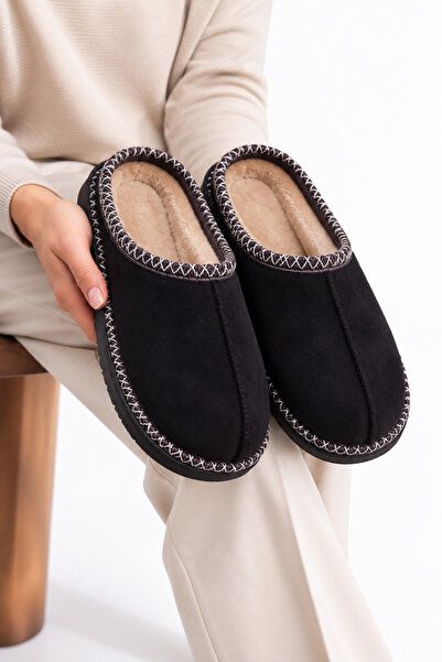 star shoes Women's suede textured fur-lined soft sole house slippers