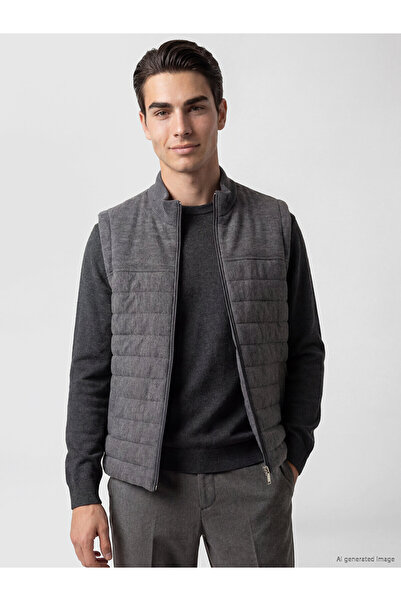 LC Waikiki Lcwaikiki Classic Gray Regular Fik Dik Yaka Men's Knitwear Vest