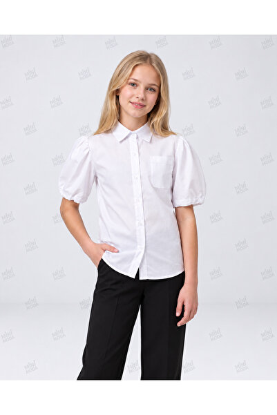Minimoda Kids Детска риза с балонни ръкави и джобове