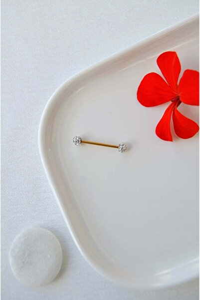 Sacce Scarves&Accessories 316L Çelik Kristal Taşlı Nipple ve Dil Piercing 16 mm Barbell