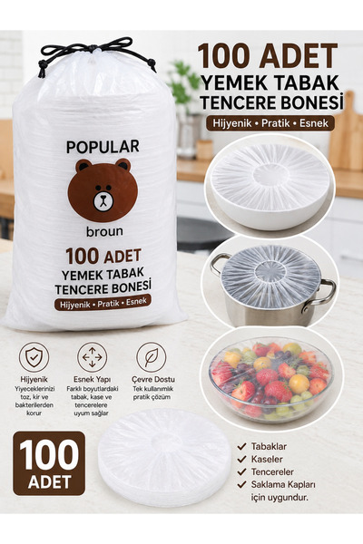 ERHCE Tencere Tava Tabak Gıda Bonesi Yemek Saklama Poşeti 100'Lü Streç Kapak