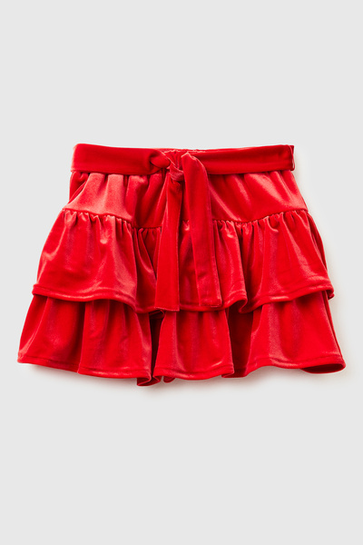 United Colors of Benetton Girl's Red Flounce Drawstring Velvet Skirt