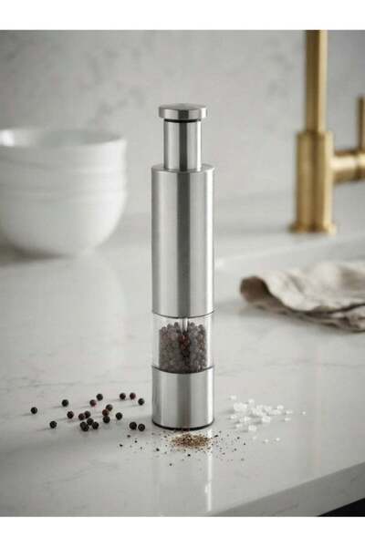Generic Stainless Steel Push-Operated Salt and Pepper Grinder - One-Handed Sp...