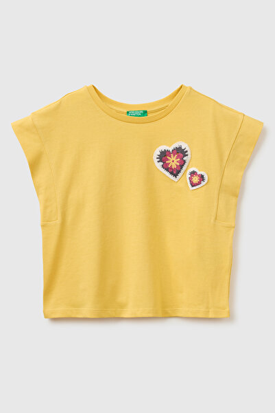 United Colors of Benetton Girl's Mustard Yellow Sleeveless T-Shirt with Patch...