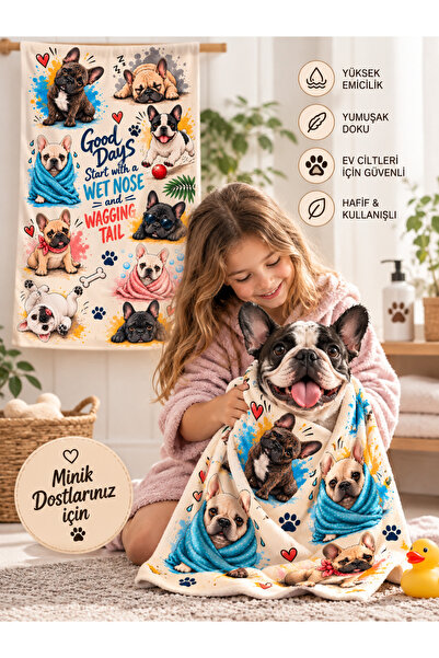 GÖKOVA HOME Kedi & Köpek Kurulama Havluları | French Bulldog Desenli | Hızlı ...
