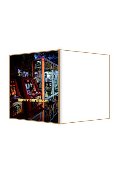 OEM Retro Arcade Birthday Card, Classic Game Tokens Theme, Foldable 13.3x19.4cm