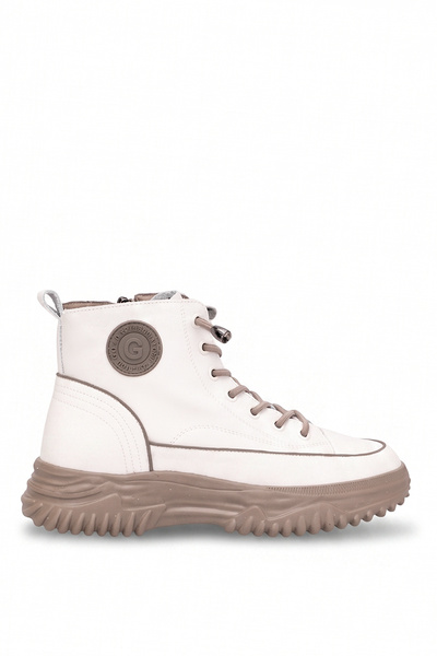 Guja 26Blg310-13 Women's Genuine Leather Zippered Flat Boots Beige
