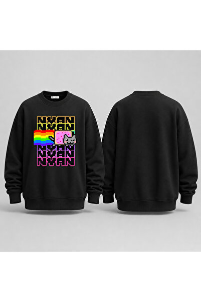 BLITZIST Nyan Nyan Cat Oversize Vintage Stil Dukserica sa Okruglim Izrezom Un...