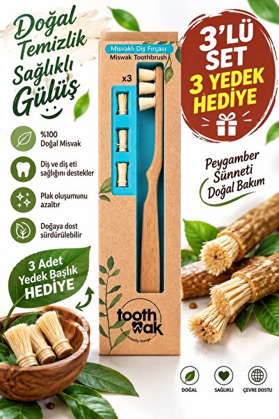 Toothwak Misvaklı Diş Fırçası - Doğal Ve Organik Tak Çıkar Başlıklı 3 lü set ...