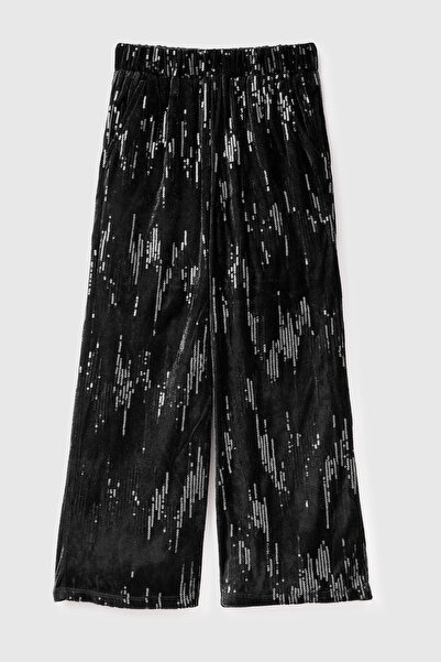 United Colors of Benetton Girl's Black All-Over Sequined Palazzo Trousers wit...