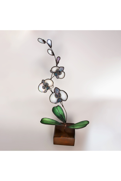 Generic Brand Decoratiune handmade din Vitraliu, Orhidee 3D alb sidefat