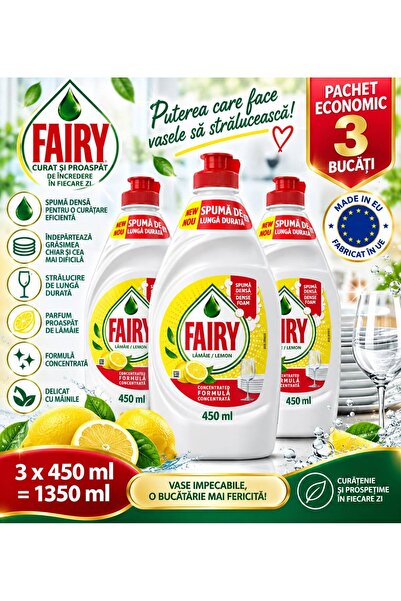 Fairy Απορρυπαντικό πιάτων με λεμόνι – ​ ​ Οικονομική Συσκευασία 3 x 450 ml –...