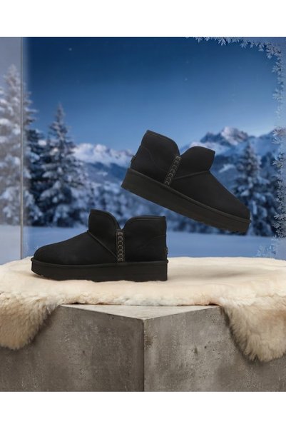 Ayakx Spor Classic Ultra Mini Platform Black Beaded Boots