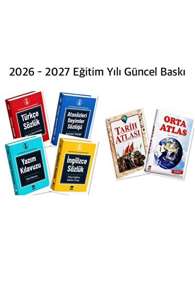 Aba Kitap İlköğretim ve Ortaokullar İçin TDK Uyumlu Sözlük Seti (Türkçe Sözlük - Atasözü ve Deyimler Sözlüğü - İmla Kılavuzu - İngilizce Sözlük) + Tarih Atlası - Coğrafya Atlası
