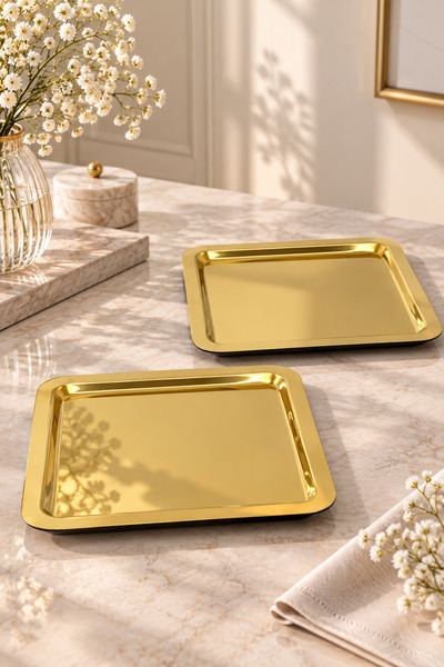 YzHome 6 Lı Paslanmaz Metal Kahve Sunum Servis Tepsisi Tepsi 22cm