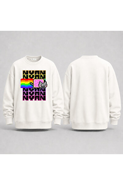 BLITZIST Nyan Nyan Cat Oversize Vintage Stil Dukserica sa Okruglim Izrezom Un...