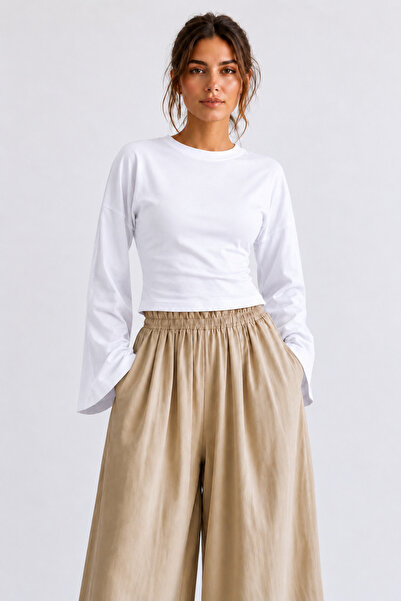 COMBİNE MİCHAİL Women's Slim Fit Knitted Crew Neck White Blouse