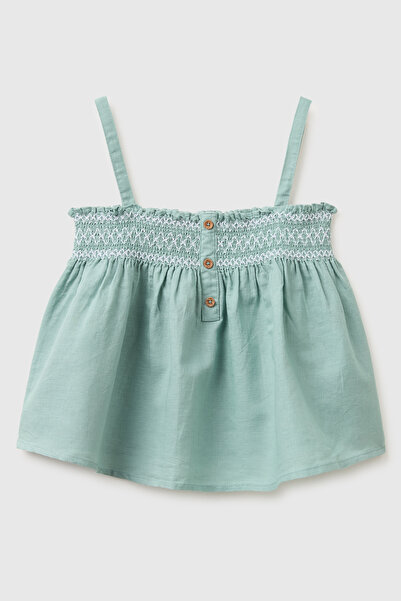 United Colors of Benetton Girl's Aqua Green Elastic Collar Detailed Buttoned ...