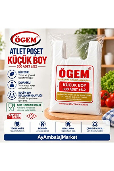 Ögem Ekonomik 300 Adetli Küçük Boy Beyaz Hışır Atlet Poşet 24x42 cm