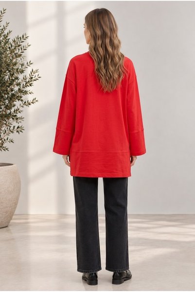 Loreen Tunik Bluz Basıc Yanları Ve Kolları Yırtmaç Detaylı