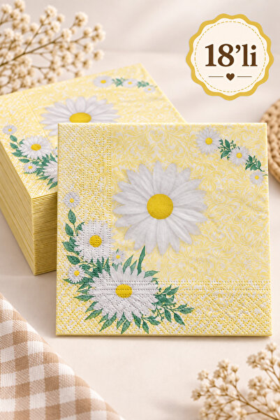 Baloncu Nene Daisy Themed Yellow Paper Napkins Set of 18 – Floral Birthday Pa...