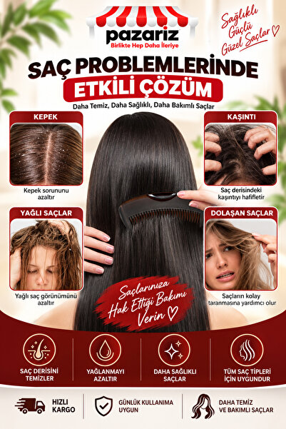 pazariz Kepek Tarağı Saç Derisi Temizleme ve Masaj Fırçası, Kendi Kendini Tem...