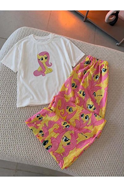 BALİNA Sarı My Little Pony Fluttershy Desenli Şık T-shirt Alt Üst Takım