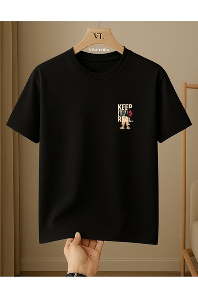 VİVA LORA Keep It Real Front and Back Printed 100% Cotton Crewneck Regular Un...