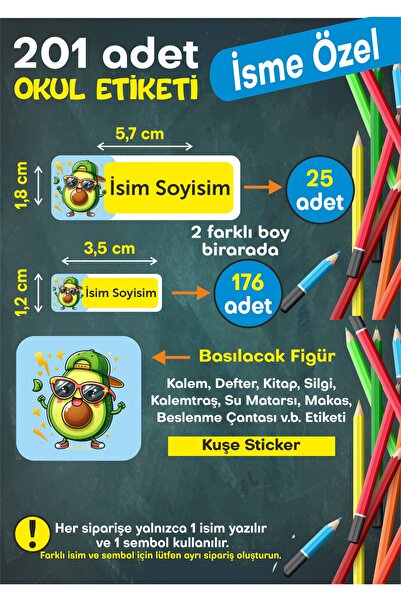 Okul Etiketi Kişiye Özel Okul Etiketi Kalem Defter Etiketi İsimli Sticker İsme Özel Okul Etiketi Avakado