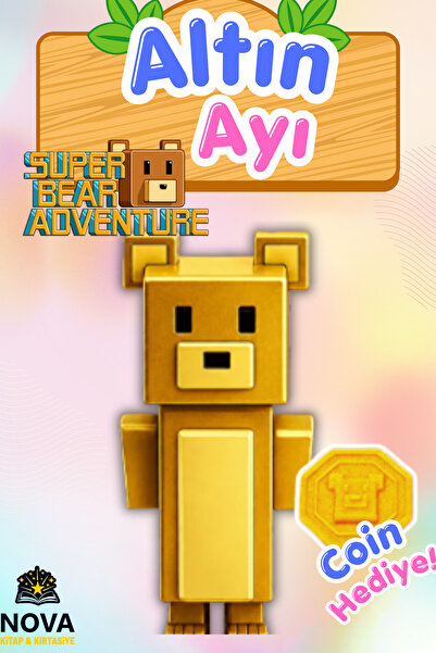Super Bear Adventure Altın Ayı Figürü 8 cm - Oyun Jetonu Aksesuarlı Karakter Oyuncak Masaüstü Biblo