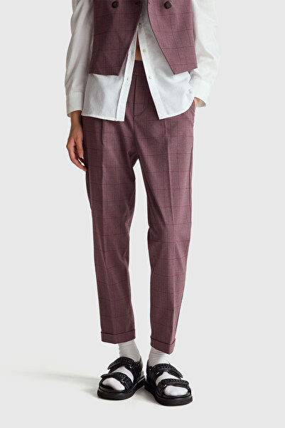 United Colors of Benetton Women's Pink Viscose Blend Folded-Cuff Jogger Pants
