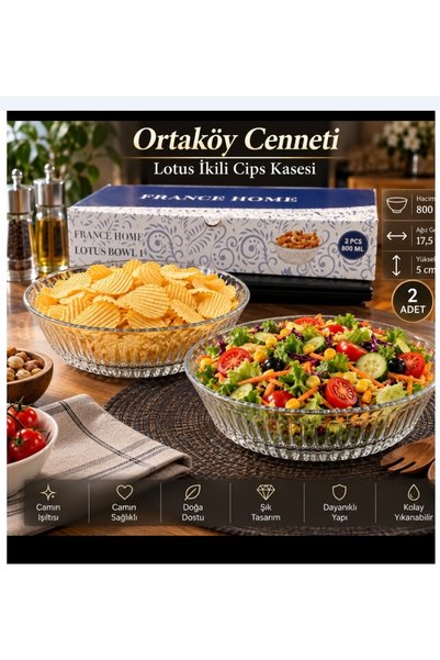 ORTAKÖYCENNETİ 2 li Cam cips salata orta boy bolkase lotus model olarak 800 c...